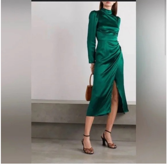 Reformation Carmelina Silk Dress Dark Green Size 12 NWT - Picture 4 of 16